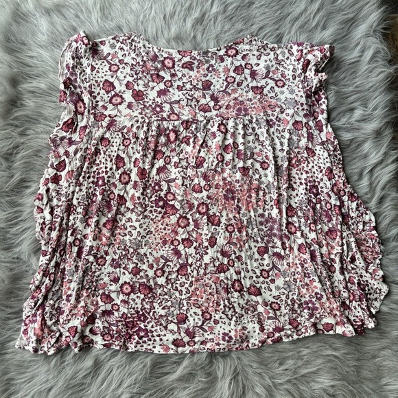 RXB Blouse Sz XL Cream Pink Floral Scoop Neck Short Flutter Sleeve Top Summer - Picture 6 of 8